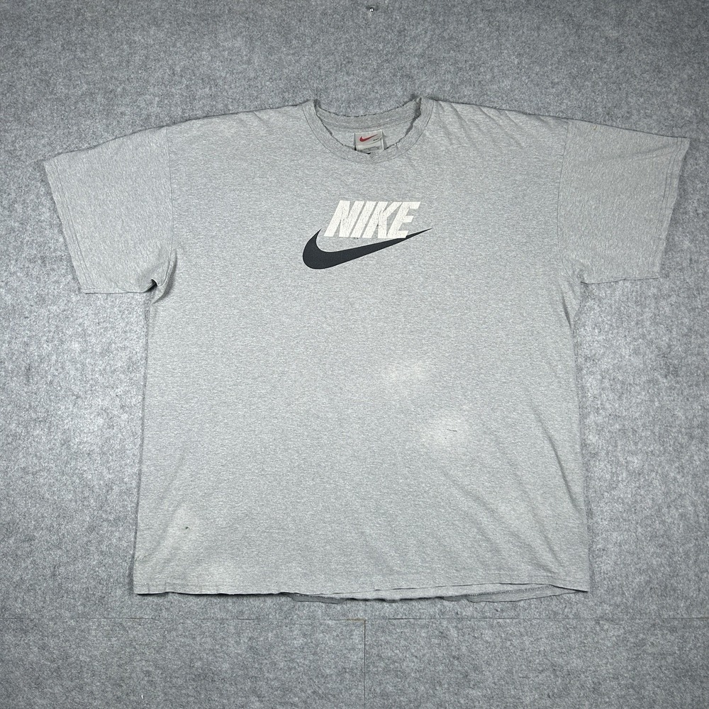 Vintage 90s Nike T Shirt Men's size XXL Grey Centre spell out Swoosh Logo